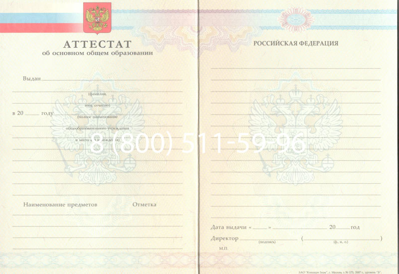 Купить Аттестат за 9 класс 2007-2010 годов в Казани